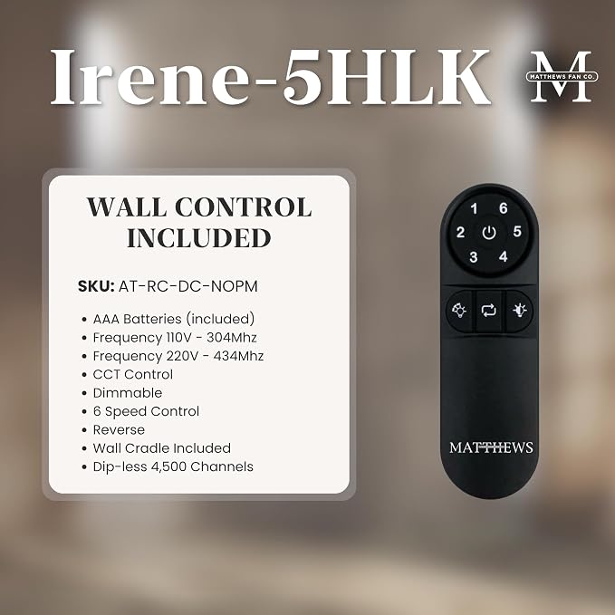 IR5HLK-BN-BK-52 Irene 52" Damp Rated Flush Mount Ceiling Fan with Light and Remote & Wall Control, Silent DC Motor, Solid
