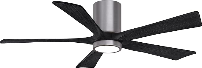IR5HLK-BP-BK-52 Irene 52" Damp Rated Flush Mount Ceiling Fan with Light and Remote & Wall Control, Silent DC