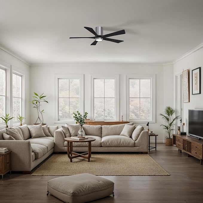 IR5HLK-BP-BK-52 Irene 52" Damp Rated Flush Mount Ceiling Fan with Light and Remote & Wall Control, Silent DC, alternate view