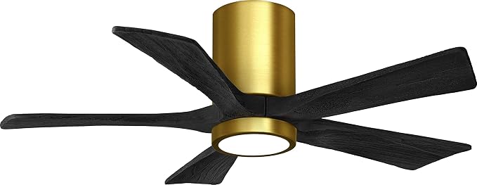 IR5HLK-BRBR-BK-42 Irene 42" Damp Rated Flush Mount Ceiling Fan with Light and Remote & Wall Control, Silent DC Motor, Solid