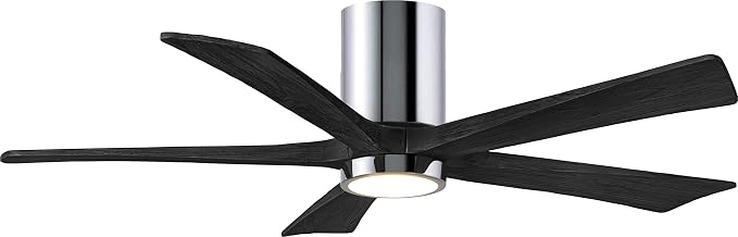 IR5HLK-CR-BK-52 Irene 52" Damp Rated Flush Mount Ceiling Fan with Light and Remote & Wall Control, Silent DC Motor, Polished
