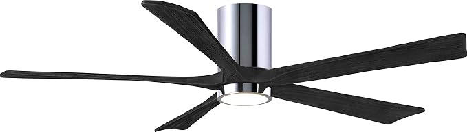 IR5HLK-CR-BK-60 Irene 60" Damp Rated Flush Mount Ceiling Fan with Light and Remote & Wall Control, Silent DC Motor, Polished