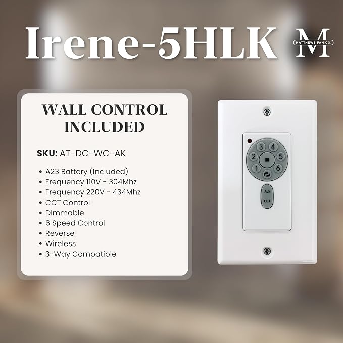 IR5HLK-LM-BK-42 Irene 42" Damp Rated Flush Mount Ceiling Fan with Light and Remote & Wall Control, Silent DC Motor, Light