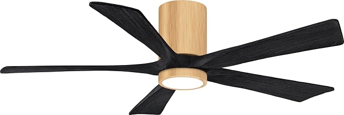 IR5HLK-LM-BK-52 Irene 52" Damp Rated Flush Mount Ceiling Fan with Light and Remote & Wall Control, Silent DC Motor, Light