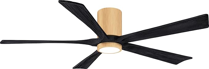 IR5HLK-LM-BK-60 Irene 60" Damp Rated Flush Mount Ceiling Fan with Light and Remote & Wall Control, Silent DC Motor, Light