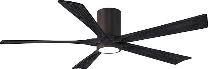 IR5HLK-TB-BK-60 Irene 60" Damp Rated Flush Mount Ceiling Fan with Light and Remote & Wall Control, Silent DC Motor, Textured