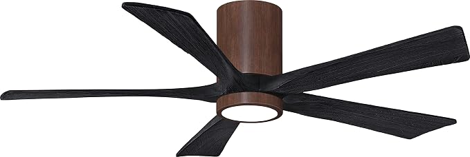 IR5HLK-WN-BK-52 Irene 52" Damp Rated Flush Mount Ceiling Fan with Light and Remote & Wall Control, Silent DC Motor, Walnut