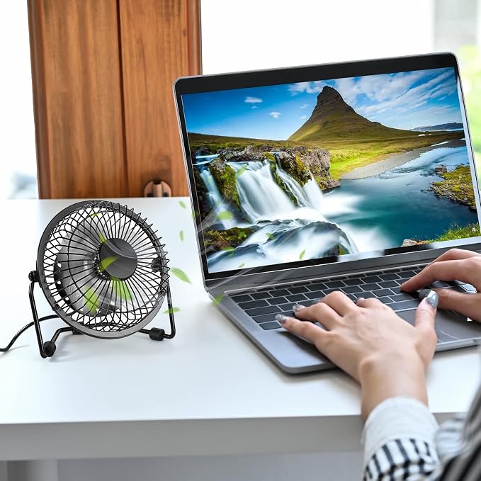 isanewcreativebrand Small Desk Fan, 4 Inch USB Fan Powered by USB, 360° Rotation - Small Fans for Bedroom, Office, Table