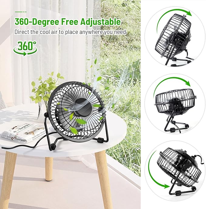 isanewcreativebrand Small Desk Fan, 4 Inch USB Fan Powered by USB, 360° Rotation - Small Fans for Bedroom, Office, Table