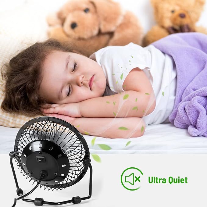 isanewcreativebrand Small Desk Fan, 4 Inch USB Fan Powered by USB, 360° Rotation - Small Fans for Bedroom, Office, Table