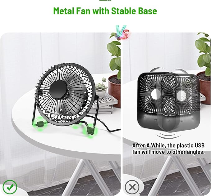 isanewcreativebrand Small Desk Fan, 4 Inch USB Fan Powered by USB, 360° Rotation - Small Fans for Bedroom, Office, Table