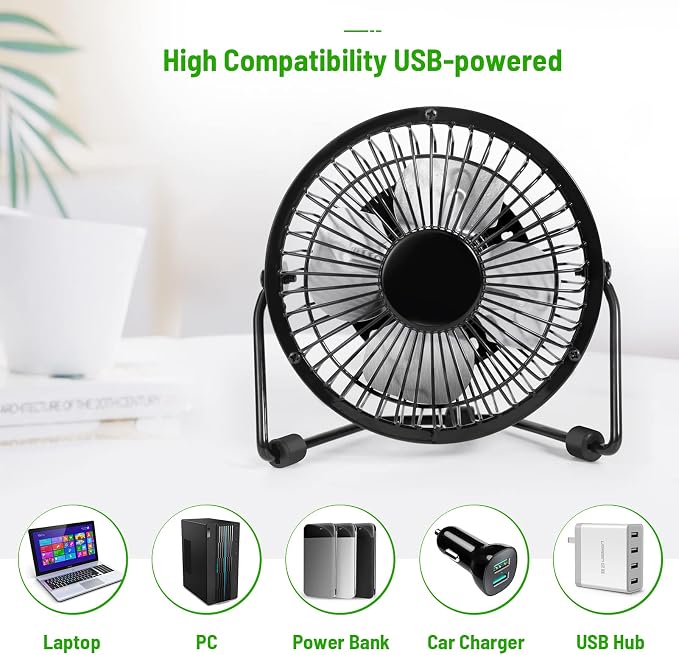 isanewcreativebrand Small Desk Fan, 4 Inch USB Fan Powered by USB, 360° Rotation - Small Fans for Bedroom, Office, Table