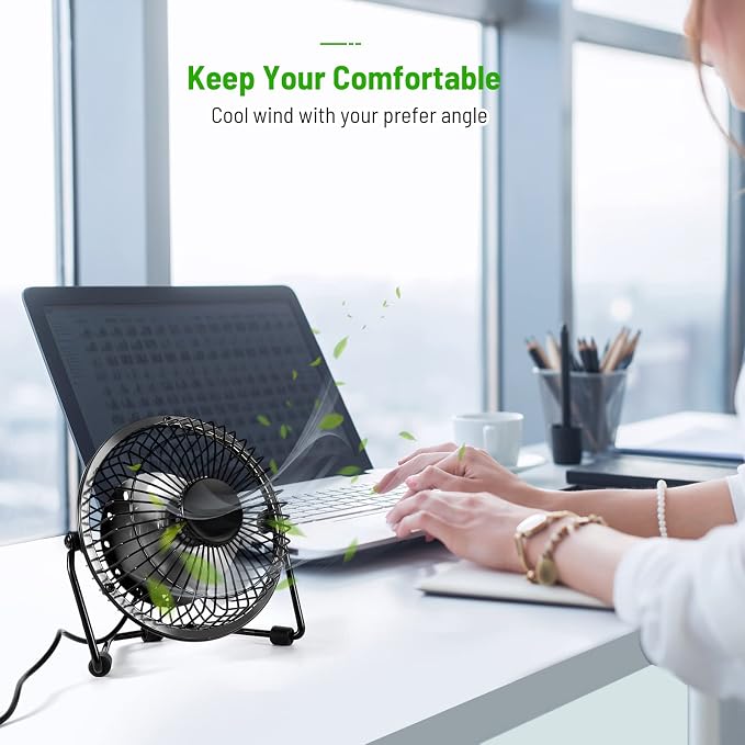 isanewcreativebrand Small Desk Fan, 4 Inch USB Fan Powered by USB, 360° Rotation - Small Fans for Bedroom, Office, Table