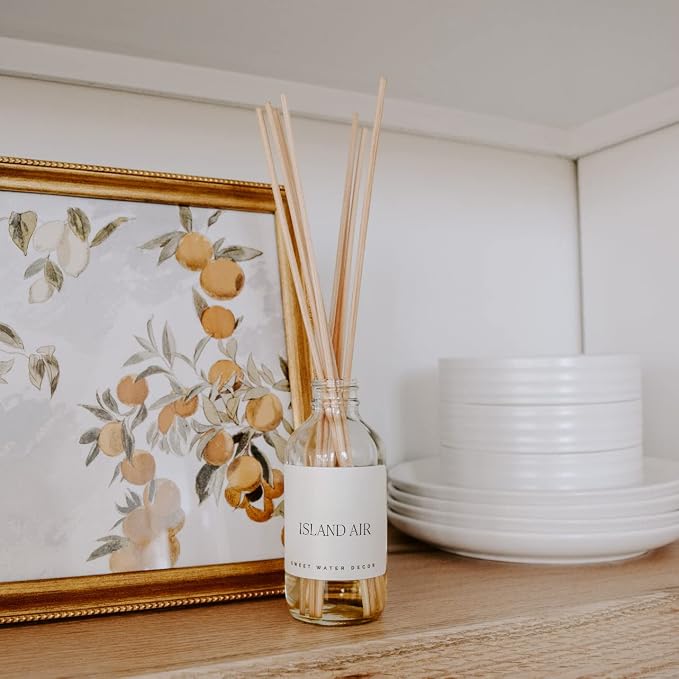Island Air Reed Diffuser Set | Tropical Fruits, Citrus, Sugar, Exotic Mountain Greens | Long Lasting | Summer Diffuser Oil