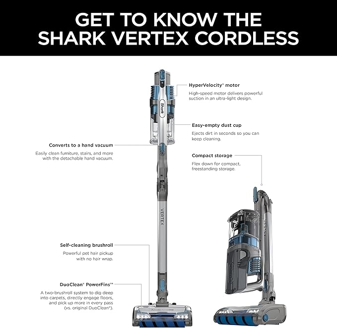 IZ462H Vertex Ultra Lightweight Cordless Stick Vacuum with DuoClean PowerFins, Crevice, Pet Multi-Tool, Anti-Allergen, Brush