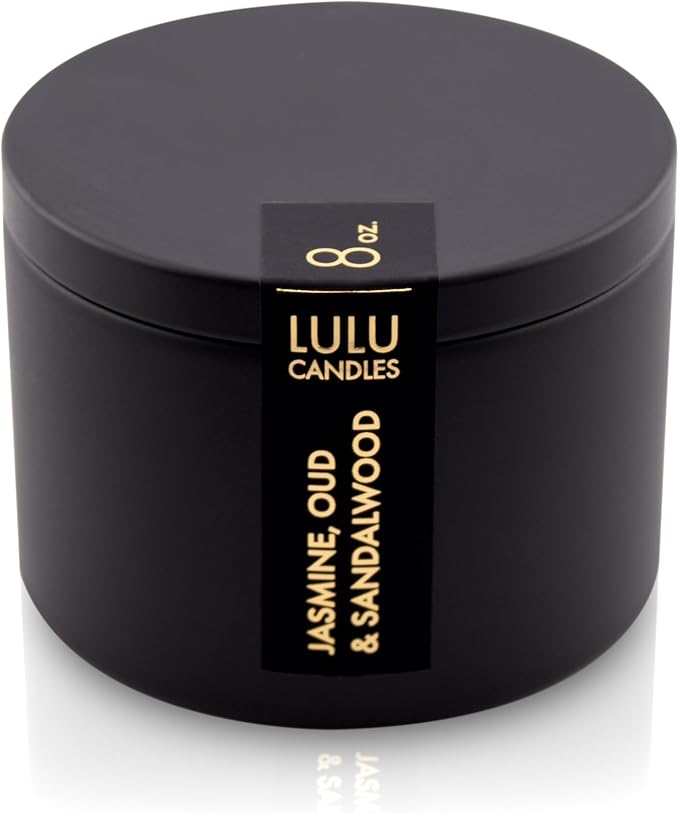 | Jasmine, Oud & Sandalwood Scented Candle | Smells Woodsy & Floral | Luxury Scented Soy Tin Candle | Hand, product image