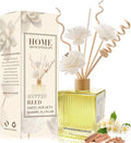Jasmine & Sandalwood Reed Diffuser Set-6.7 oz Glass Bottle with 4 Rattan Sticks,3 Dried Flowers,Adjustable,Long-Lasting Scent