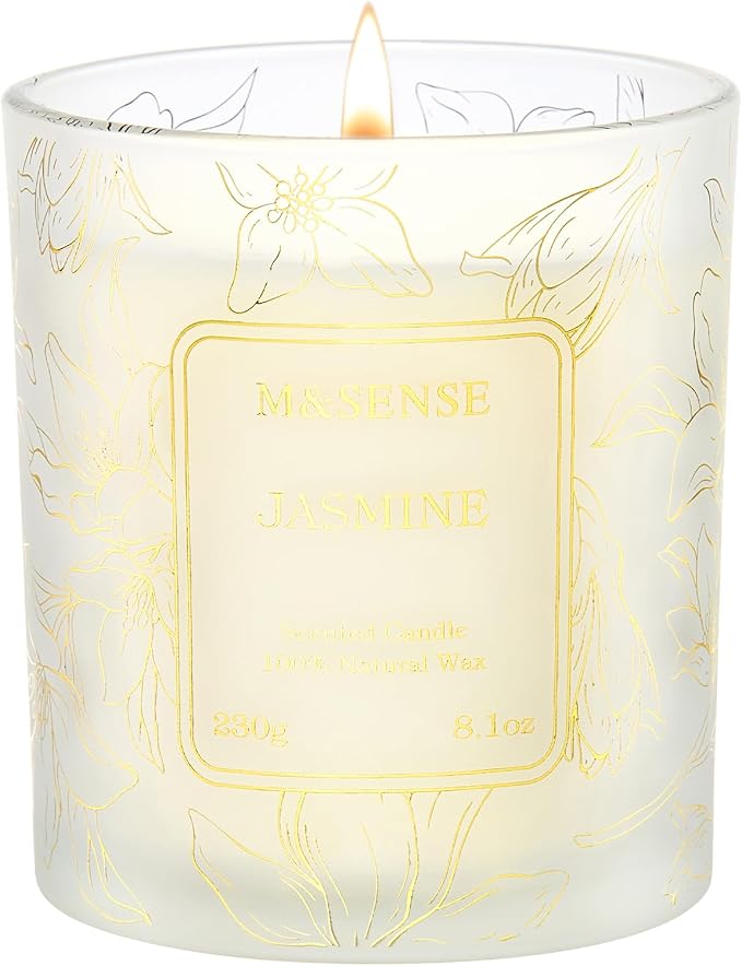 Jasmine Scented Soy Candles, 8.1oz 42-Hour Long Last Burning Time, No Toxin Aromatherapy Stress Relief Home Fragrance for