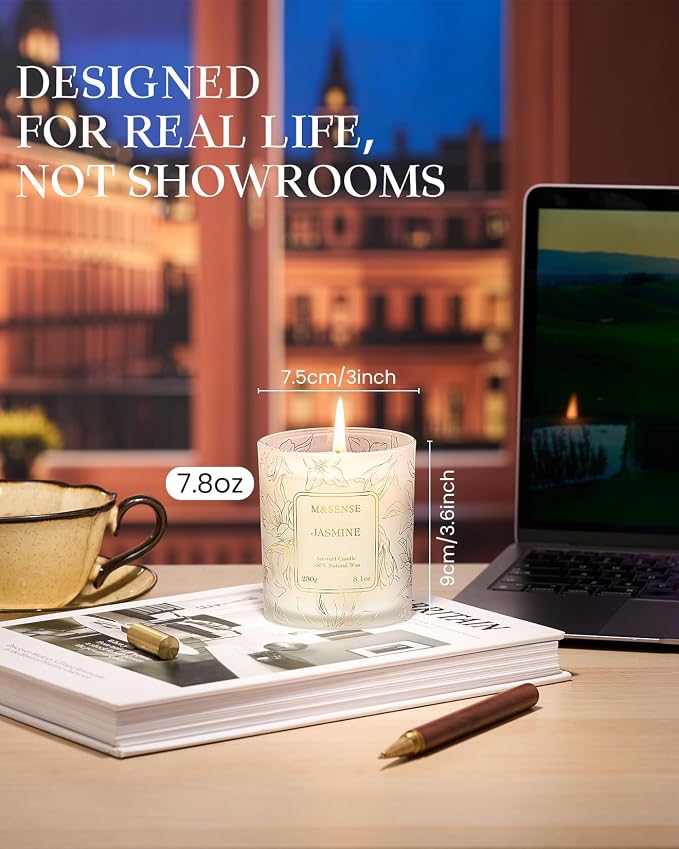 Jasmine Scented Soy Candles, 8.1oz 42-Hour Long Last Burning Time, No Toxin Aromatherapy Stress Relief Home Fragrance for
