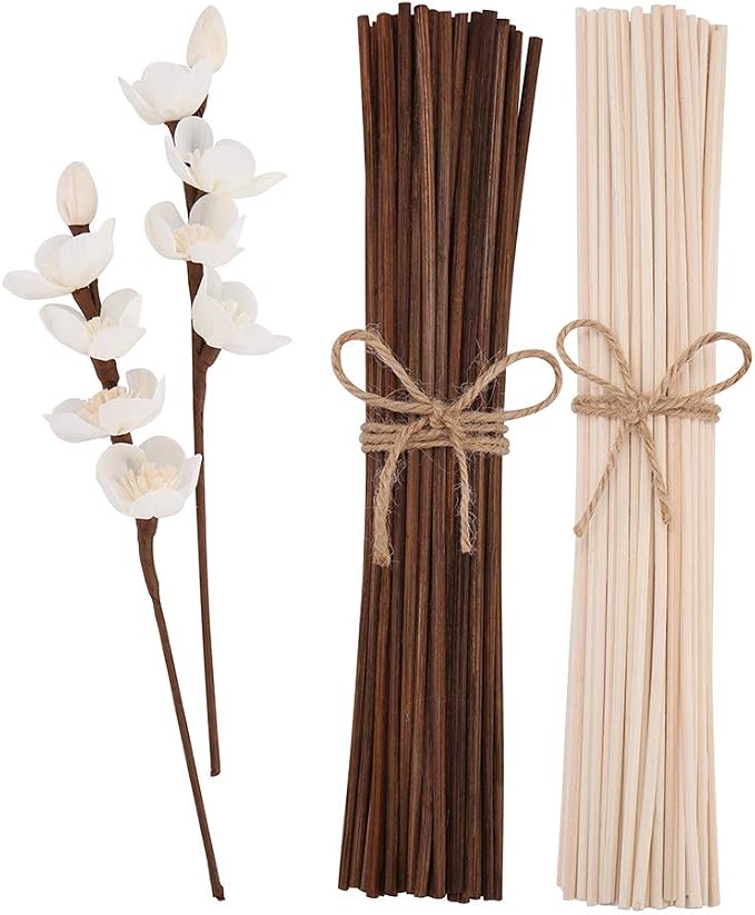 jecengs Natural Reed Diffuser Sticks add 2 Pcs 13inch Sola Flowers 10 Inch Natural Rattan Wood Sticks Aromatherapy Sticks