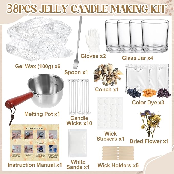 Jelly Candle Making Kit, DIY Jelly Wax Melts, Candle Making Kit for Adults, 1.5 lb Gel Wax for Candle Making, Candle Wick