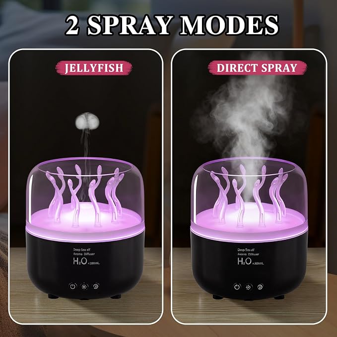 Jellyfish Humidifier Diffuser, 280ml Essential Oil Diffuser with Remote, 7 Color Lights, Quiet Ultrasonic Cool Mist
