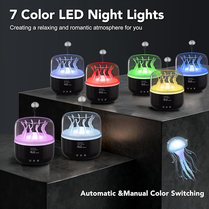 Jellyfish Humidifier Diffuser, 280ml Essential Oil Diffuser with Remote, 7 Color Lights, Quiet Ultrasonic Cool Mist