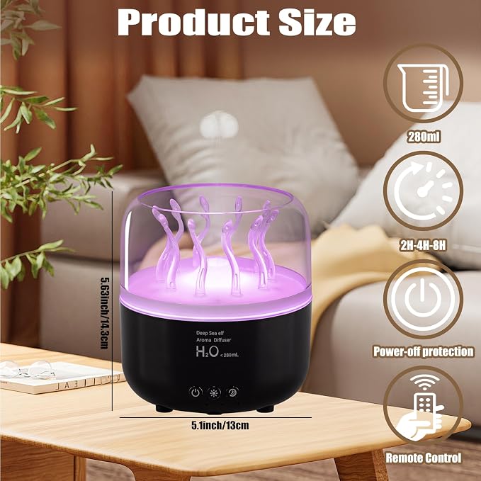 Jellyfish Humidifier Diffuser, 280ml Essential Oil Diffuser with Remote, 7 Color Lights, Quiet Ultrasonic Cool Mist