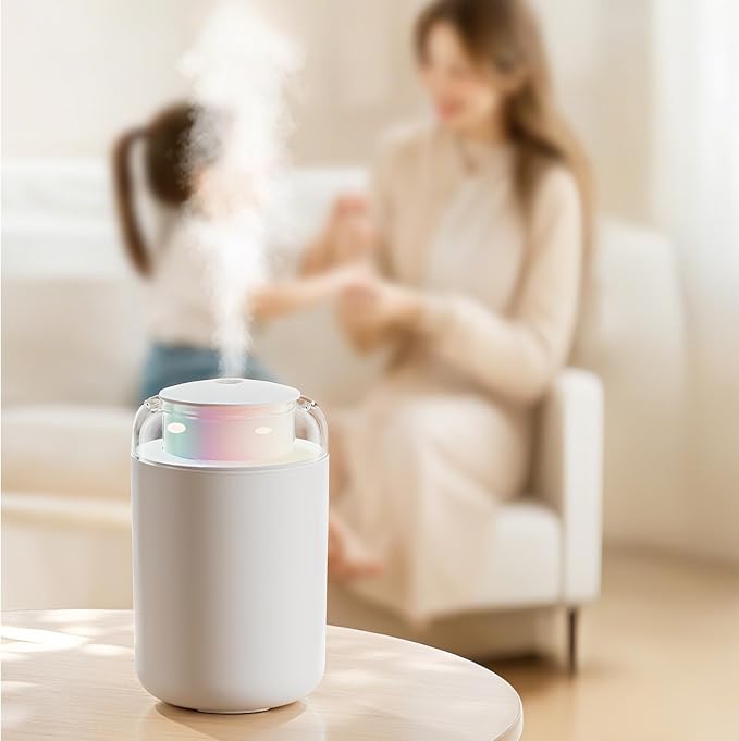JORMRY Desk Humidifiers, Portable USB Humidifier with 7-Color Mood Light, 1.2L Quiet Mist Auto Shut-Off for Car, Office Room