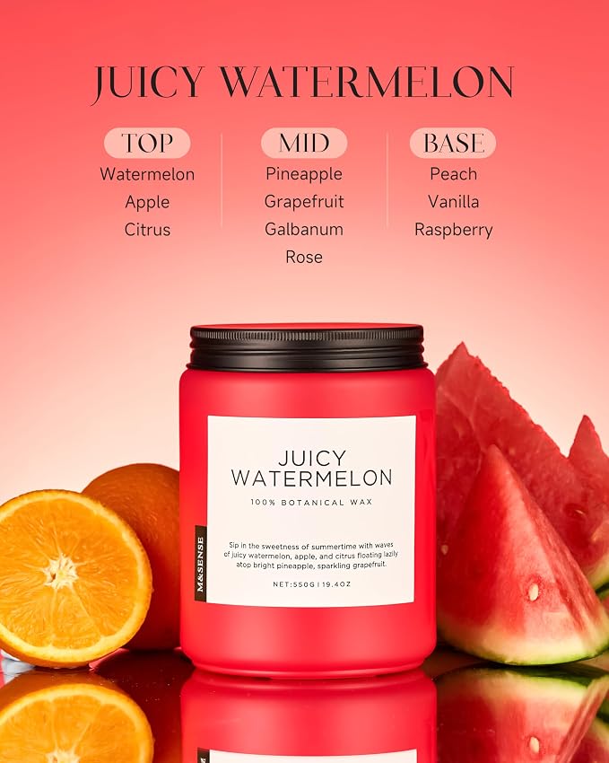 Juicy Watermelon Scented Candle, 19.4oz 110 Hours Clean made from natural materials Natural Soy Wax Long Lasting Candle