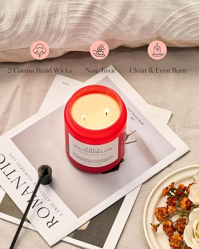 Juicy Watermelon Scented Candle, 19.4oz 110 Hours Clean made from natural materials Natural Soy Wax Long Lasting Candle