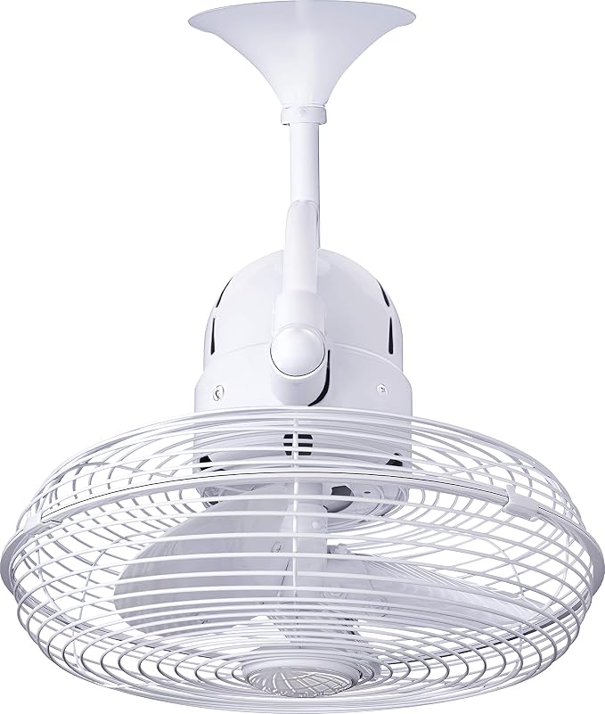 KC-WH Kaye 13" Indoor/Outdoor Damp Rated 90 Degree Oscillating Wall Mount Fan/Ceiling Fan with Wall Control, 3 Metal Blades