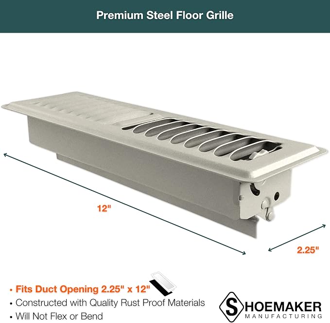 Khaki Light, 2x12, Premium Floor Register, All Steel Heavy Duty Vent Cover, alternate product view 2