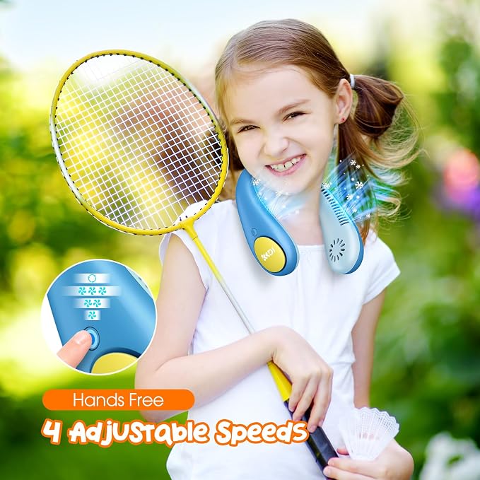 Kids Neck Fan with Shark Sticker, Bladeless Fan for Kids, Safe Portable Rechargeable Cooling Fan for 4-14Y Boys, 2600mAh