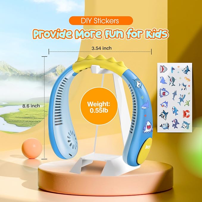 Kids Neck Fan with Shark Sticker, Bladeless Fan for Kids, Safe Portable Rechargeable Cooling Fan for 4-14Y Boys, 2600mAh