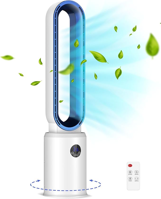 38" Bladeless Fan, Bladeless Tower Fan with Remote, 24 Speeds, 12 Hour Timer, 60°Oscillation, Easy to Clean