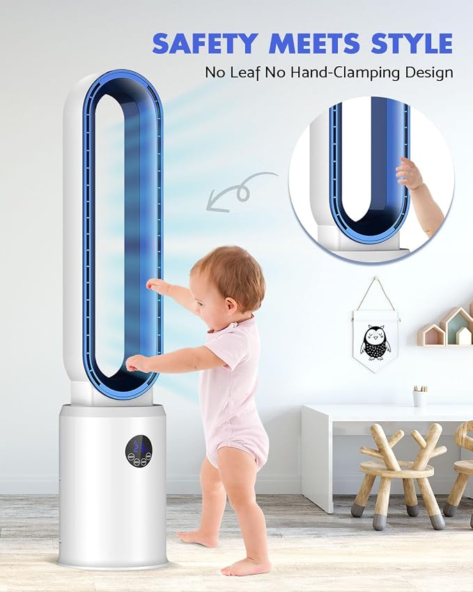 38" Bladeless Fan, Bladeless Tower Fan with Remote, 24 Speeds, 12 Hour Timer, 60°Oscillation, Easy to Clean