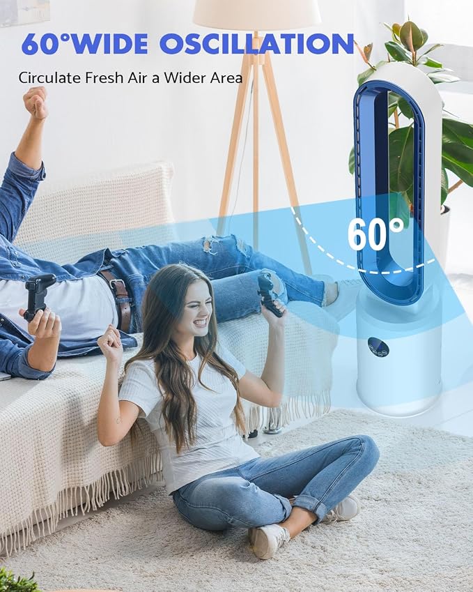 38" Bladeless Fan, Bladeless Tower Fan with Remote, 24 Speeds, 12 Hour Timer, 60°Oscillation, Easy to Clean
