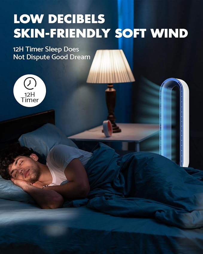 38" Bladeless Fan, Bladeless Tower Fan with Remote, 24 Speeds, 12 Hour Timer, 60°Oscillation, Easy to Clean
