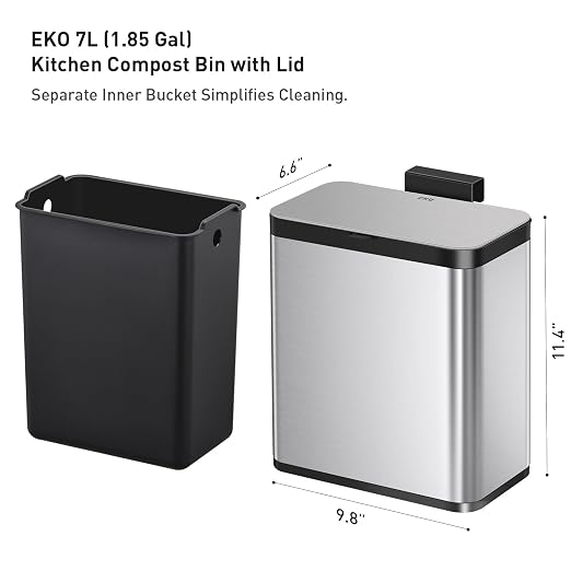 Kitchen Compost Bin, 7L / 1.85 Gal Stainless Steel with Removable Inner Bucket and Deodorizer Compartment, alternate product