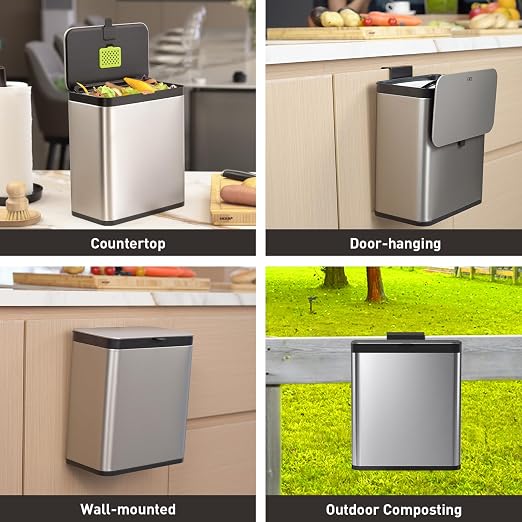 Kitchen Compost Bin, 7L / 1.85 Gal Stainless Steel with Removable Inner Bucket and Deodorizer Compartment, alternate product