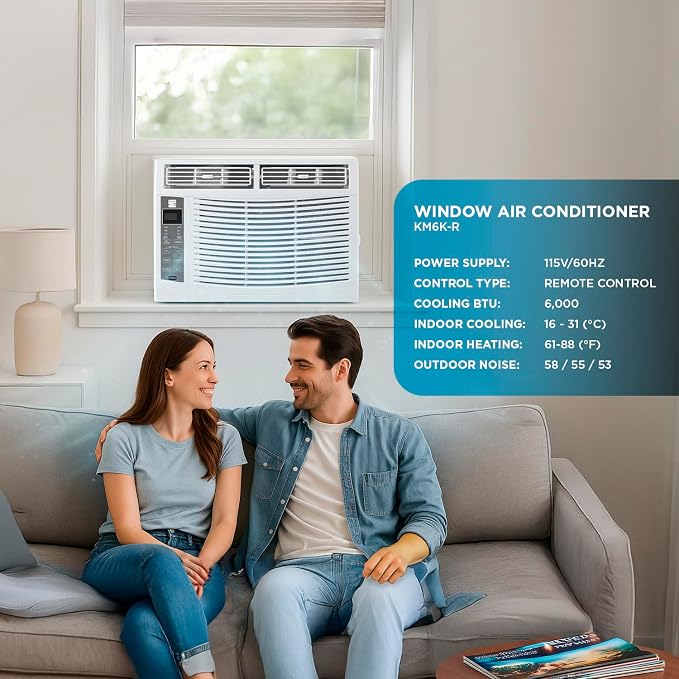 KM6K-R 6,000 BTU Window Air Conditioner for Small to Medium Rooms up to 250 Sq. Ft. – Quiet Cooling, Remote Control, Easy