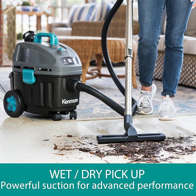 KW3050 Wet Dry Canister Vac 4 Gallon 5 Peak HP 2-Stage Motor Vacuum Cleaner with Washable HEPA Filter & Dust Bags for Hard