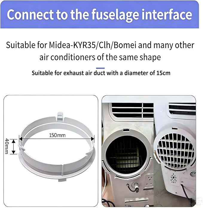 KYR35 Exhaust Duct Interface for Portable Air Conditioner 5.9 inch A/C Hose Tube Pipe Connector White Plastic, alternate