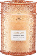Citrine & Pink Peony Scented Candle | Bergamot, Peony & Amber | 19 oz Large Wooden Wick | Natural Soy Wax
