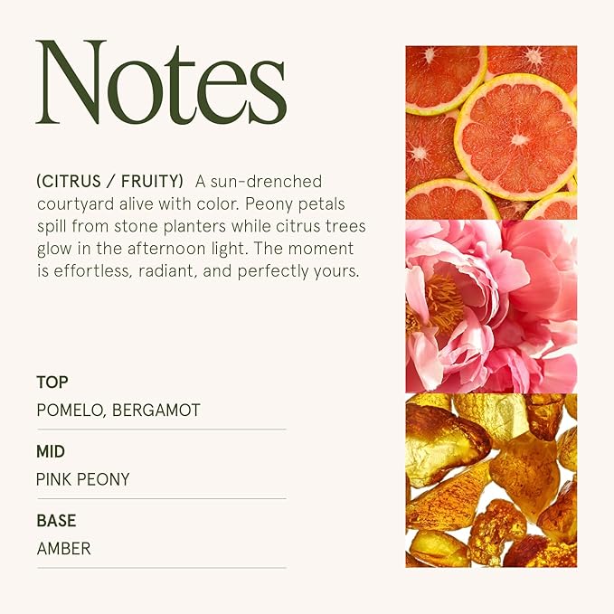Citrine & Pink Peony Scented Candle | Bergamot, Peony & Amber | 19 oz Large Wooden Wick | Natural Soy Wax