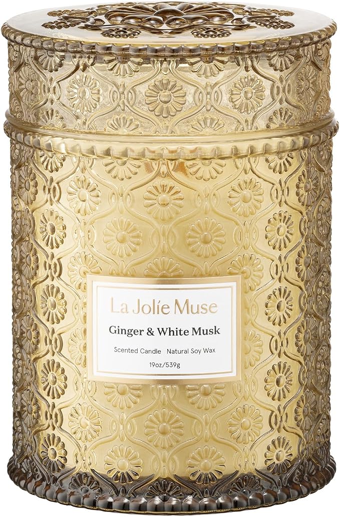 Ginger & White Musk Candle | Ginger, Lemongrass & Musk | 19 oz Wooden Wick | Natural Soy Wax | 90 Hours, product