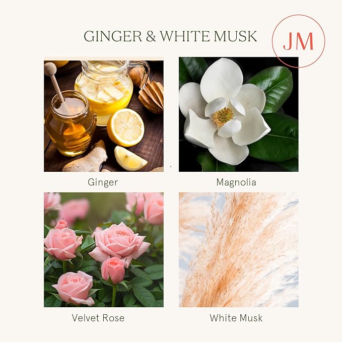 Ginger & White Musk Candle | Ginger, Lemongrass & Musk | 19 oz Wooden Wick | Natural Soy Wax | 90 Hours