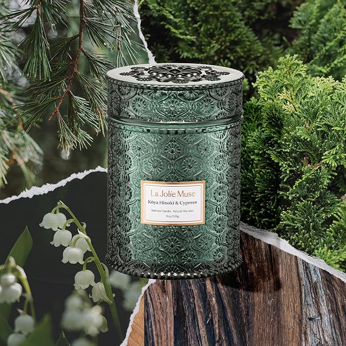 Kōya Hinoki & Cypress Candle | Pine, Hinoki & Cedarwood | 19 oz Wooden Wick Soy Candle | 90-Hour Burn