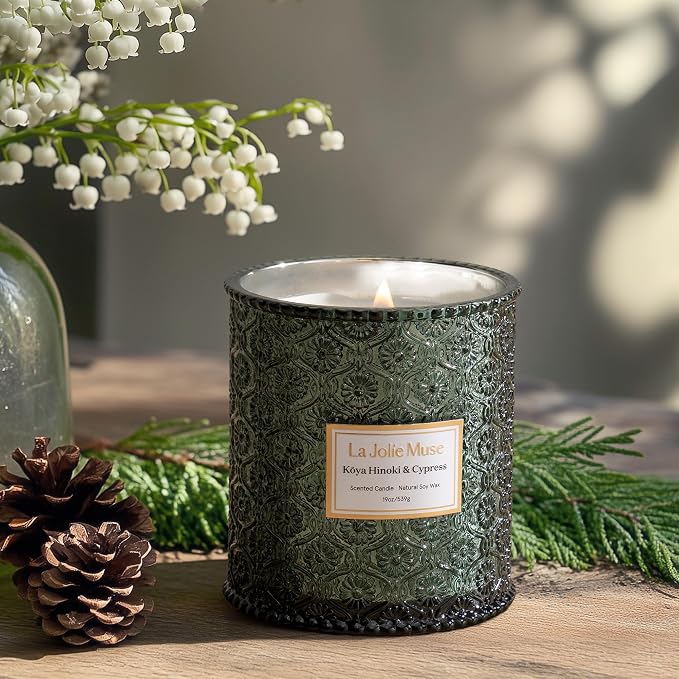 Kōya Hinoki & Cypress Candle | Pine, Hinoki & Cedarwood | 19 oz Wooden Wick Soy Candle | 90-Hour Burn